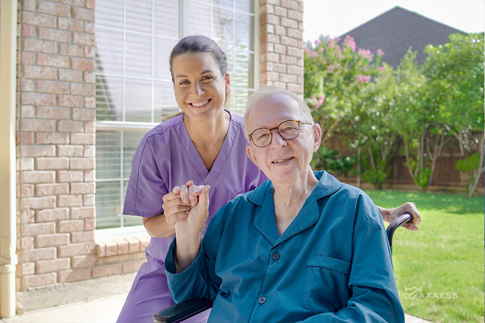 Nurse and patient using hospice software